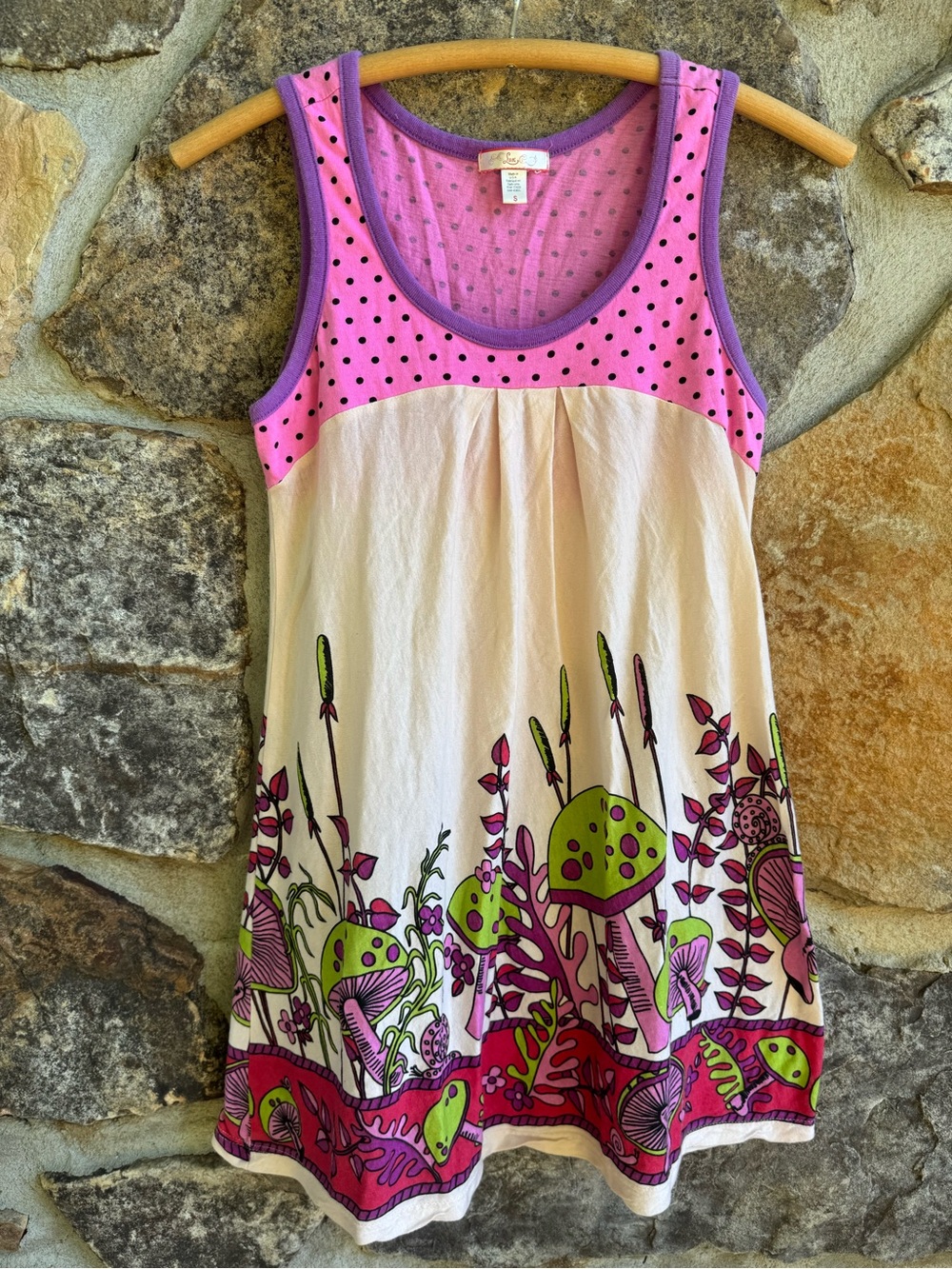 Lux Mushroom Tunic Top S Pima Cotton Made USA Pink Fairycore Whimsical Y2K